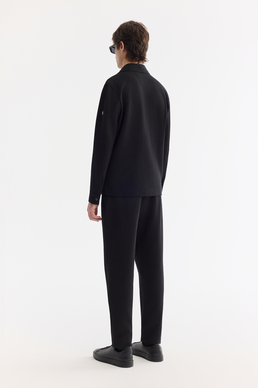 Siyah Klasik Yaka Diyagonel Çift Cep Kapaklı Örme Gömlek Ceket