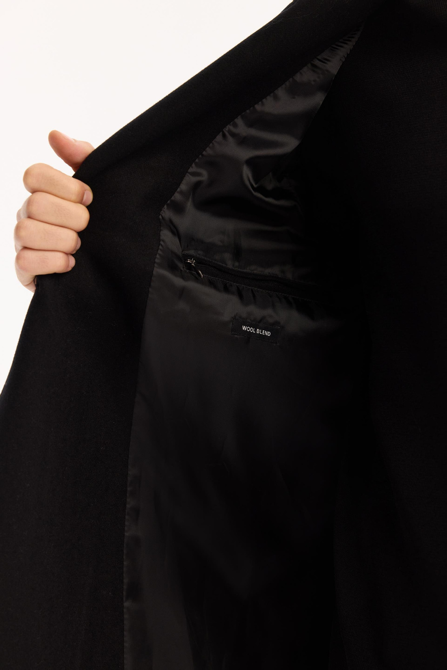 Siyah Kruvaze Yaka Yandan Cepli Çift Sıra Düğme Kapatmalı Astarlı Kaşe Kaban