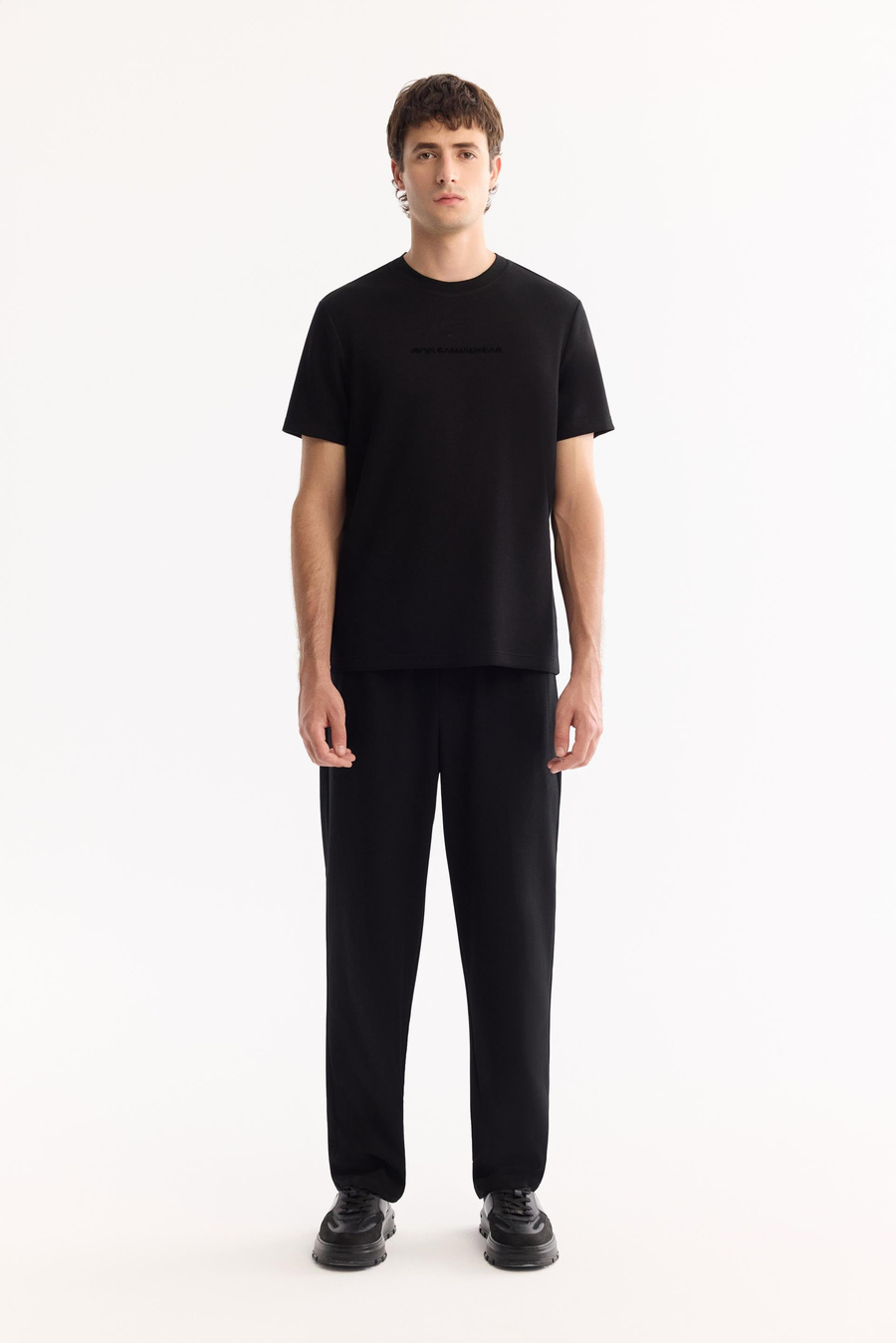 Siyah Beli Lastikli Bağcıklı Relaxed Fit Pantolon