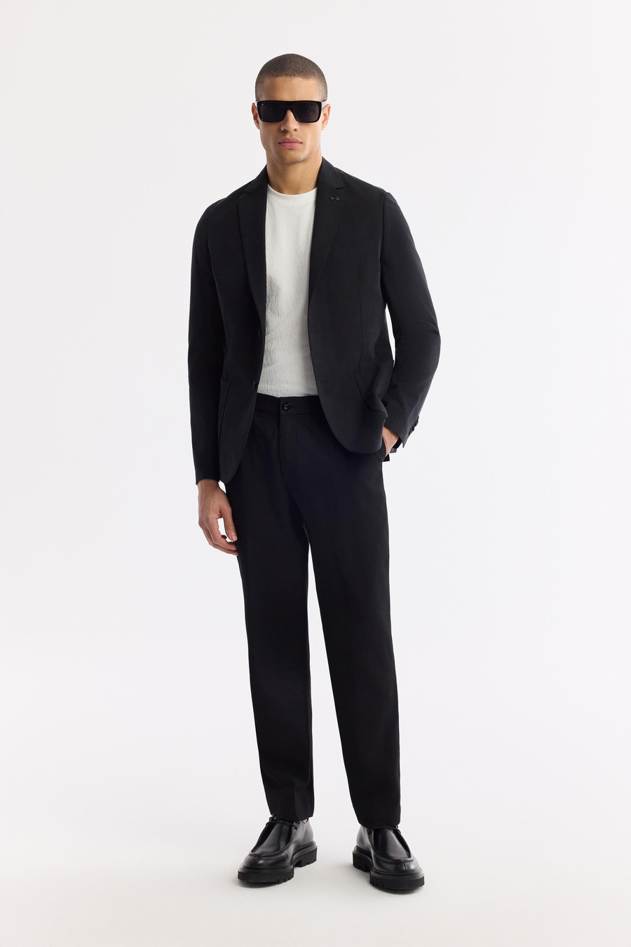 Siyah Mono Yaka Torba Cep Çift Yırtmaç Astarsız Lıghtweıght Tensel Kumaşlı Ceket