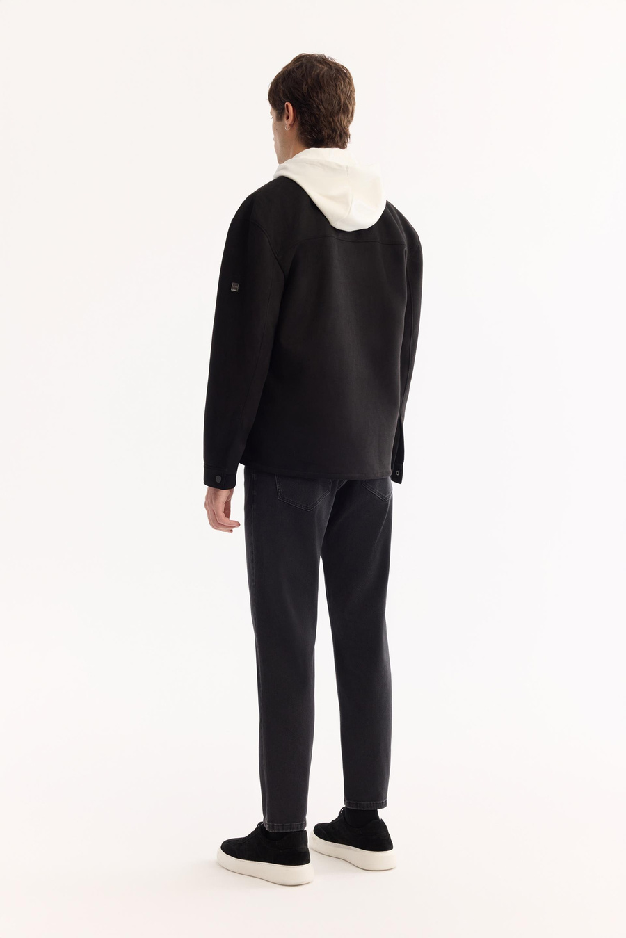 Siyah Önü Çıtçıt Düğme Kapama Cepli Süet Suni Deri Gömlek Ceket