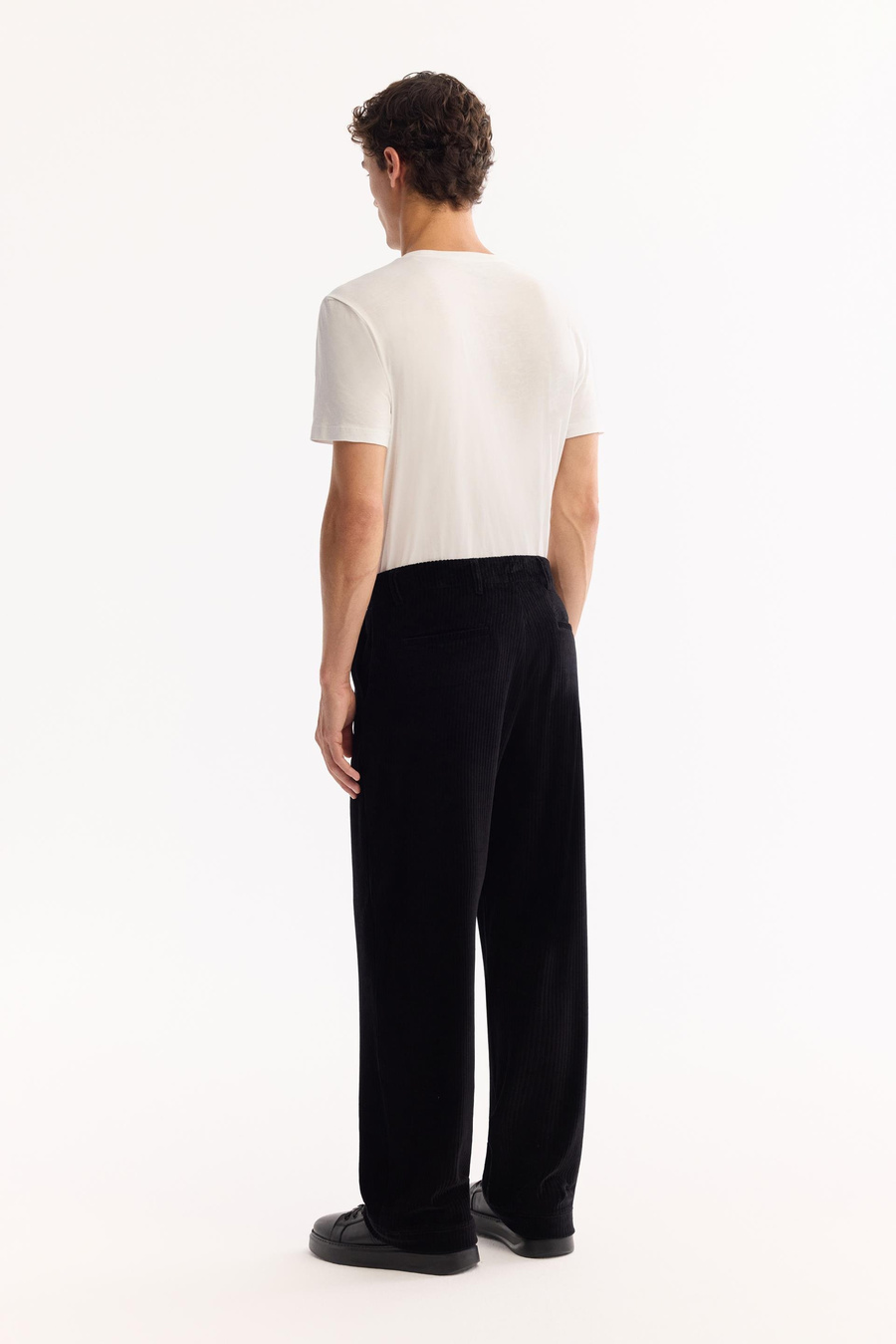 Siyah Pamuk Karışımlı Kadife Fitilli Baggy Fit Pantolon