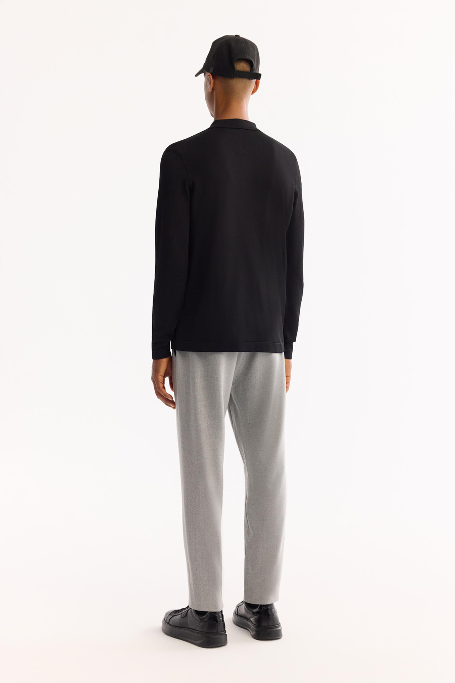 Siyah Polo Yaka Basic Düz Rayon Kazak