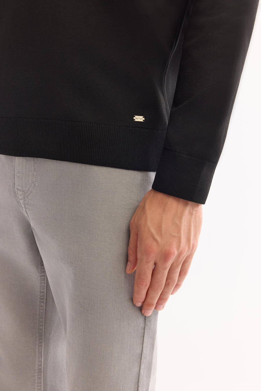 Siyah Polo Yaka Fermuarlı Blok Renkli Kazak