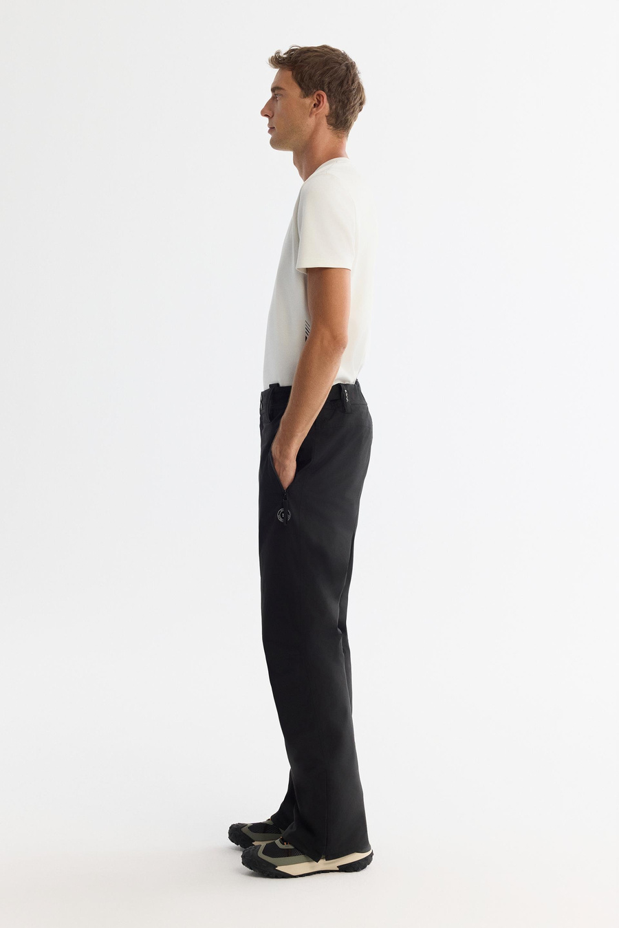 Siyah Su İtici Rüzgar Geçirmez Düz Paçası Çıtçıtlı Beli Ayarlanabilir Kayak Pantolonu