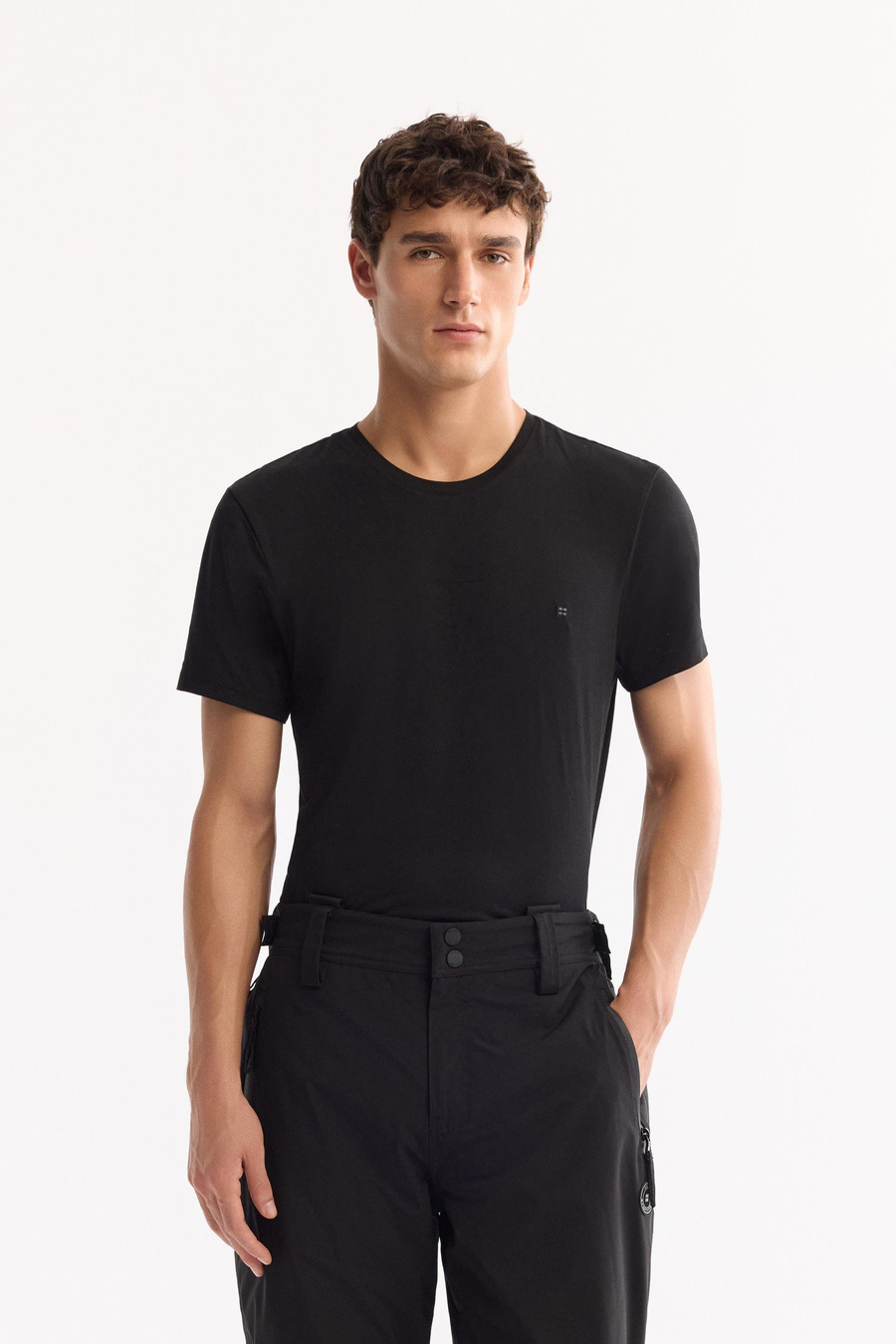 Siyah Su İtici Rüzgar Geçirmez Düz Paçası Çıtçıtlı Beli Ayarlanabilir Kayak Pantolonu