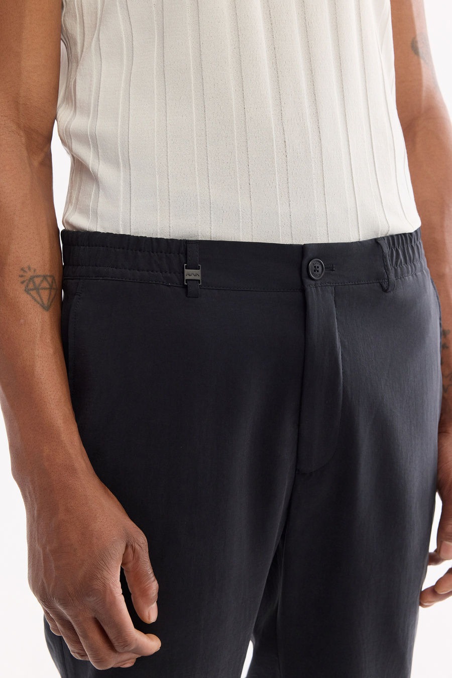 Siyah Yan Cepli Modal Tensel Kumaşlı Pantolon