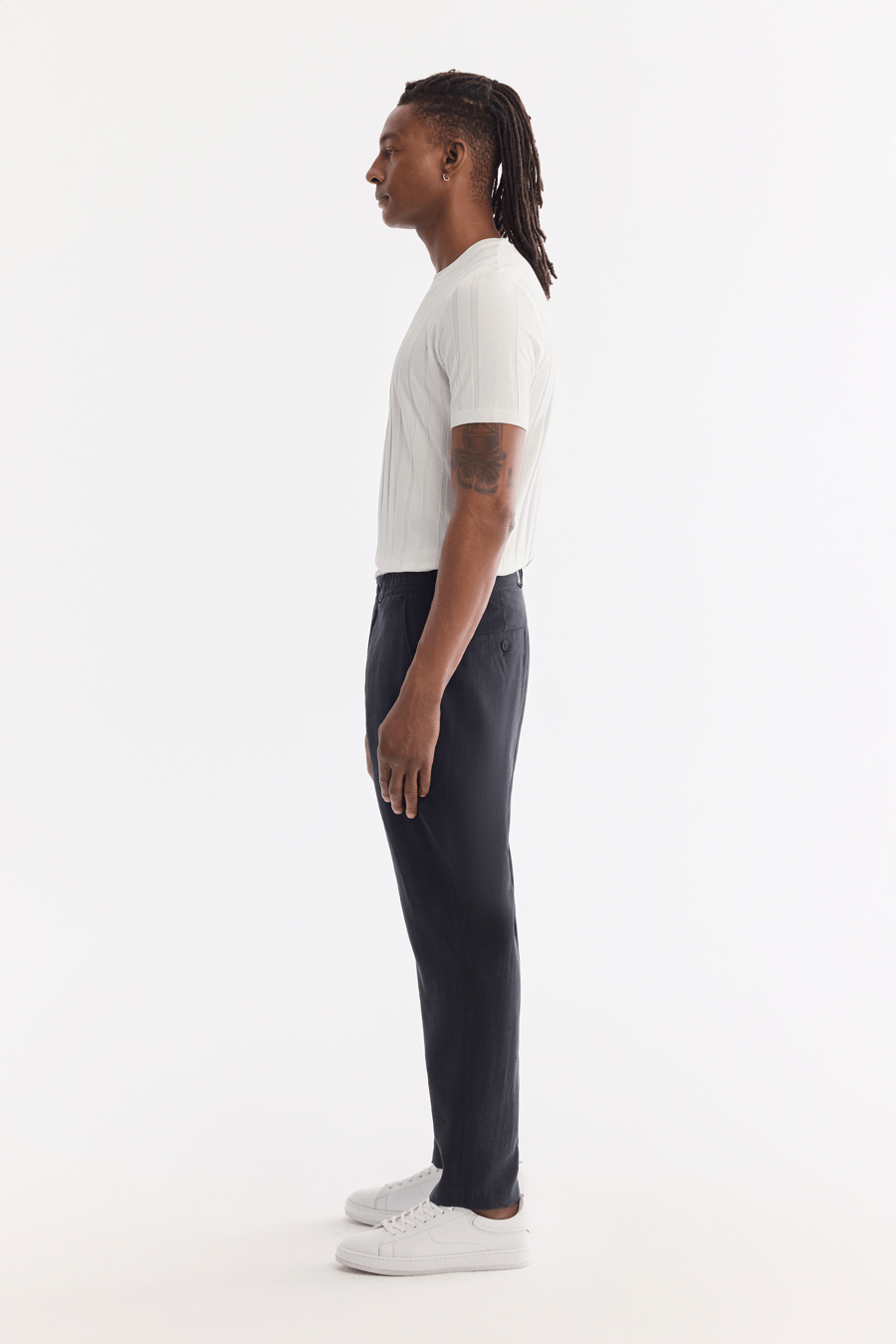 Siyah Yan Cepli Modal Tensel Kumaşlı Pantolon