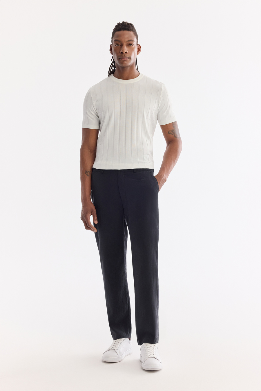 Siyah Yan Cepli Modal Tensel Kumaşlı Pantolon