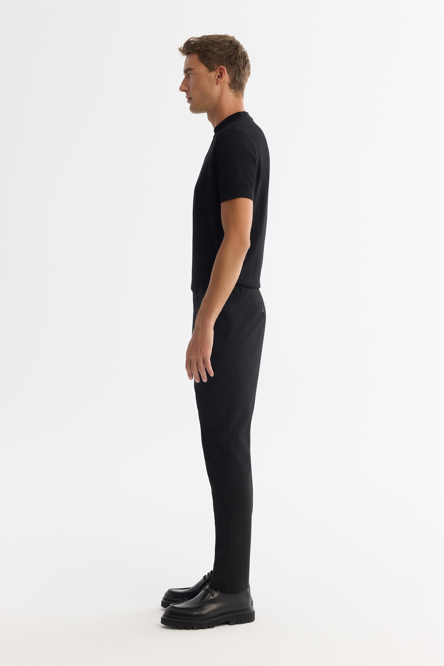 Siyah Yandan Cepli Diyagonel Kumaş Slim Fit Takım Pantolon