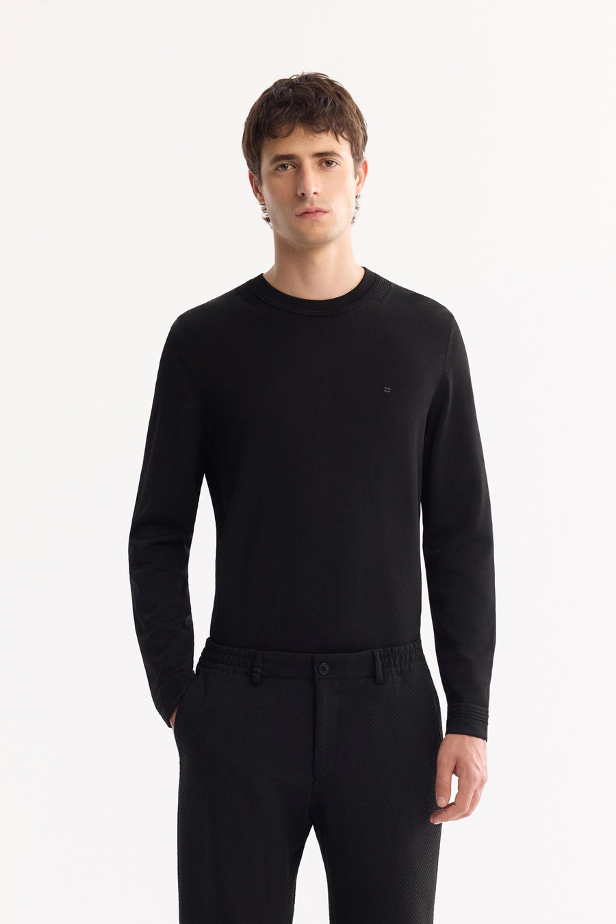 Siyah Yandan Cepli Gofre Desenli Dokulu Takım Pantolon