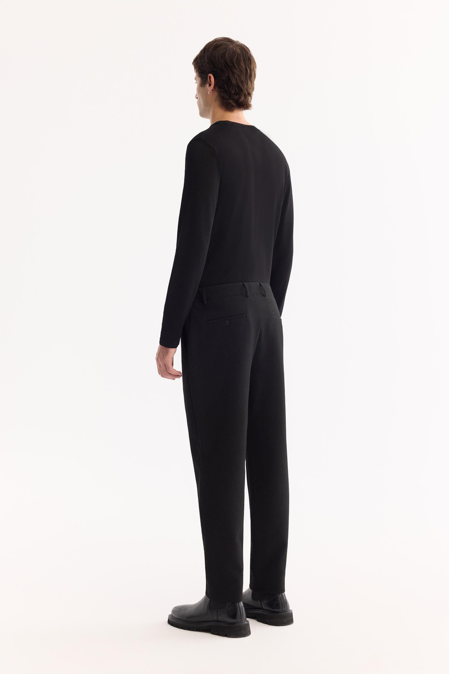 Siyah Yandan Cepli Gofre Desenli Dokulu Takım Pantolon