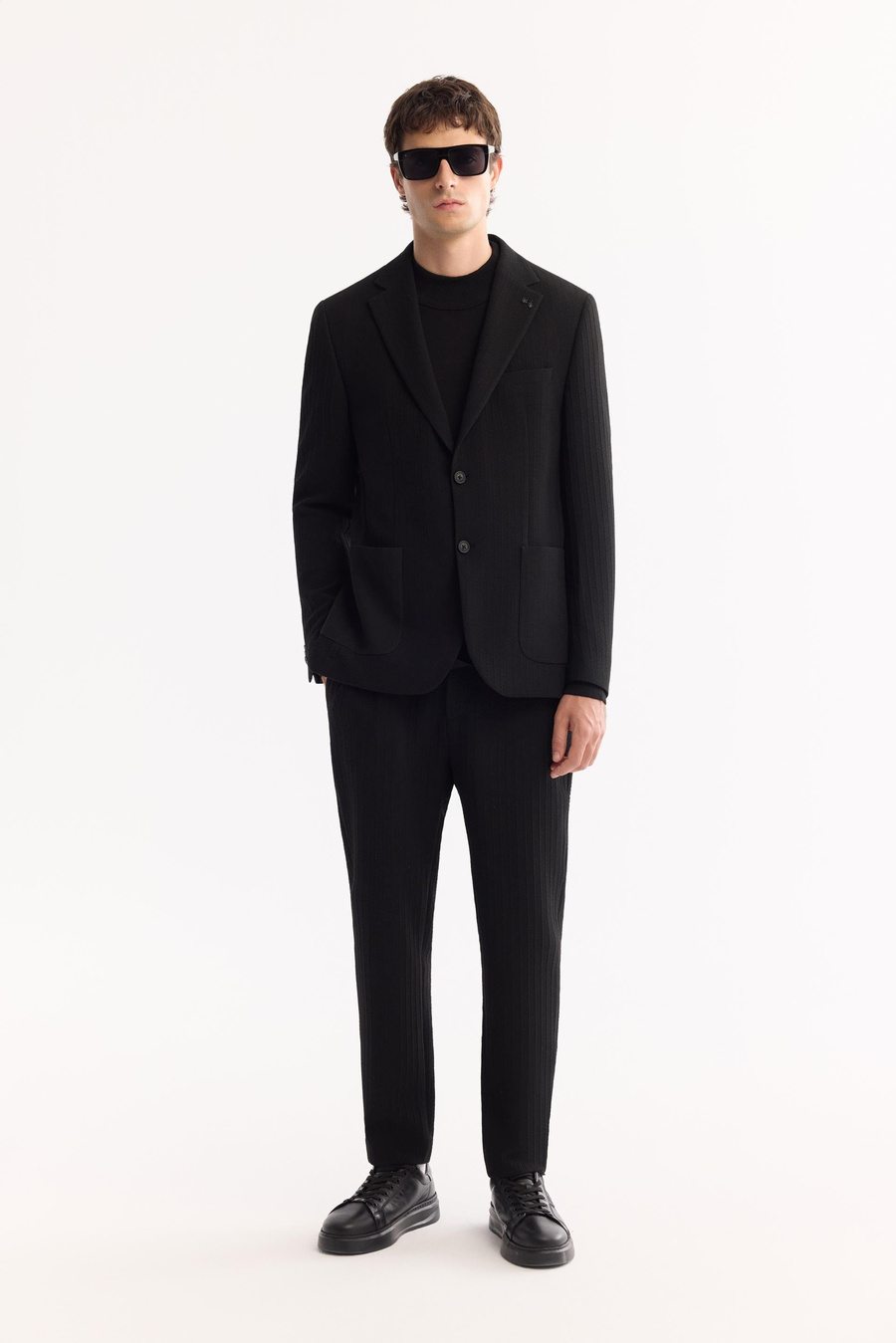 Black Side Elastic Bi-Stretch Light Striped Pants