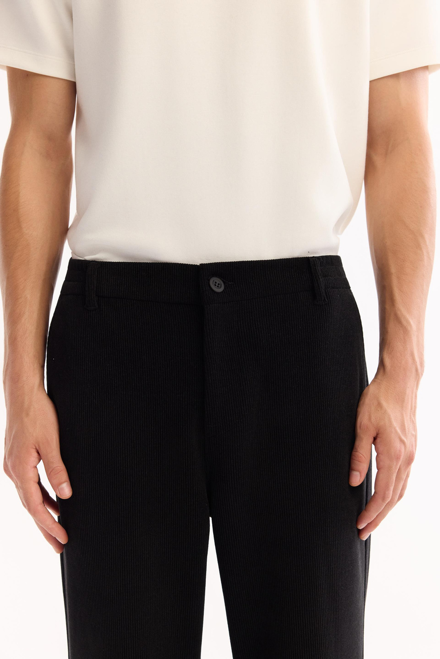 Siyah Yanı Lastikli Kadife Relaxed Fit Pantolon