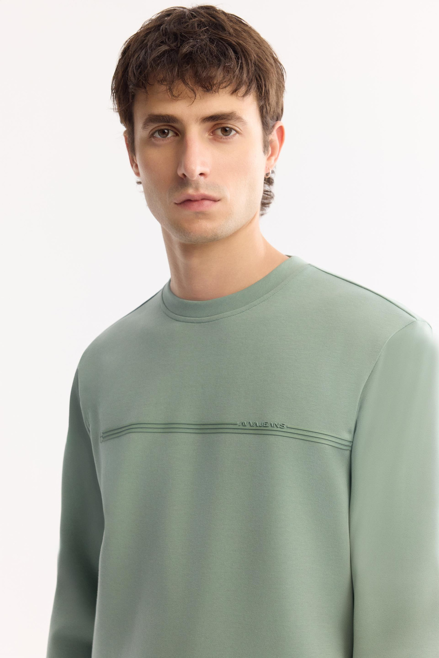 Su Yeşili Bisiklet Yaka Enjeksiyon Baskılı İnterlok Sweatshirt