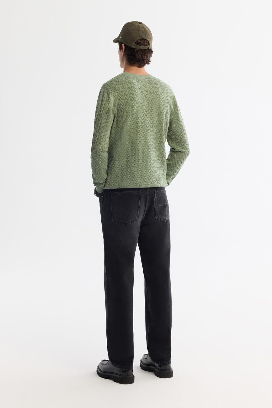 Su Yeşili Bisiklet Yaka Jakarlı Kazak