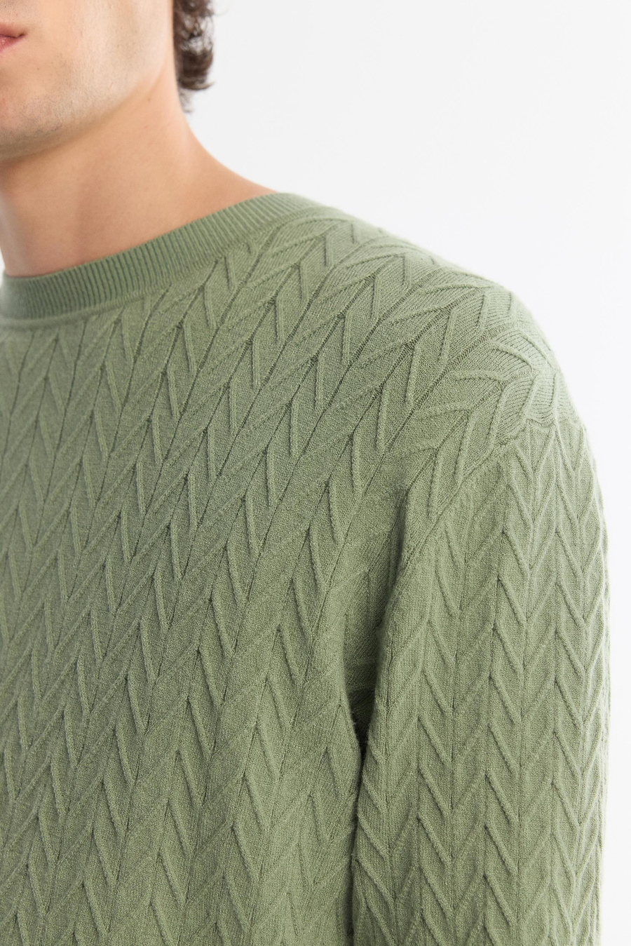 Su Yeşili Bisiklet Yaka Jakarlı Kazak