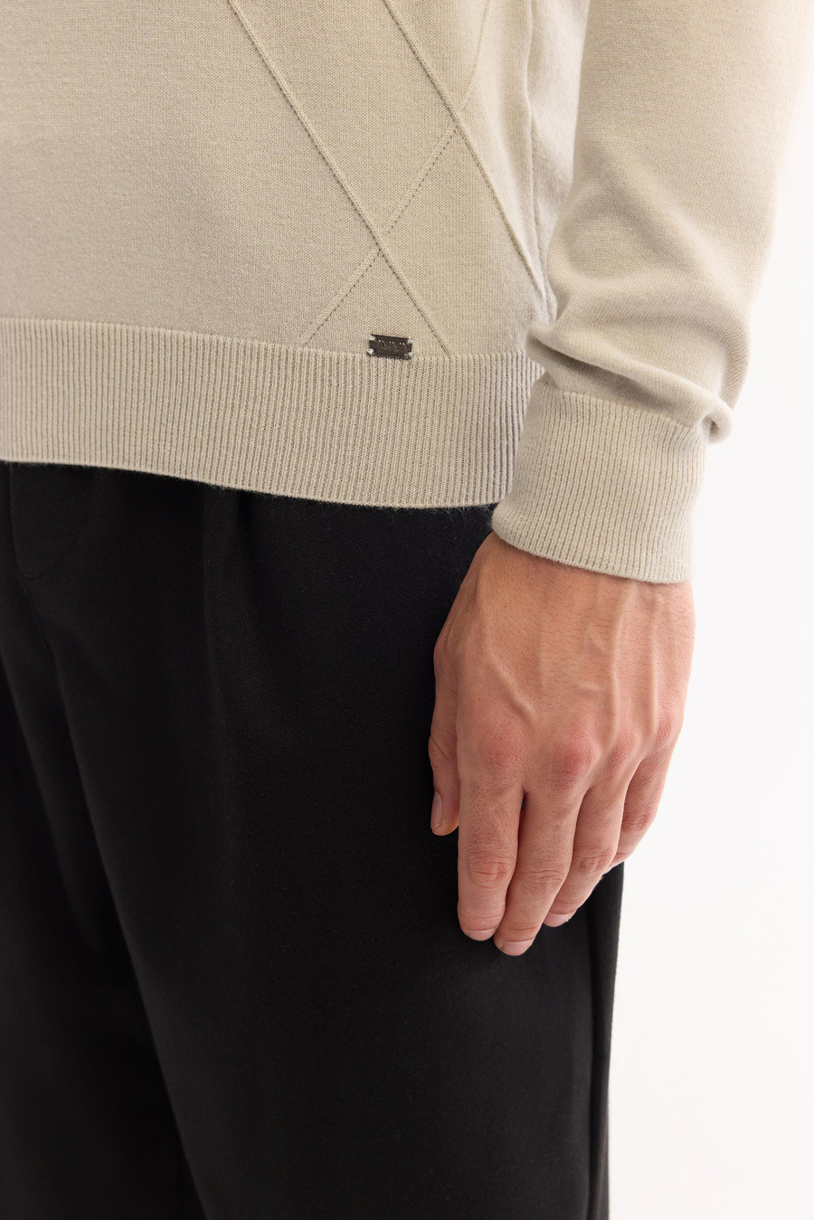 Taş Bisiklet Yaka Fitil Örgü Detaylı Soft Touch Kazak