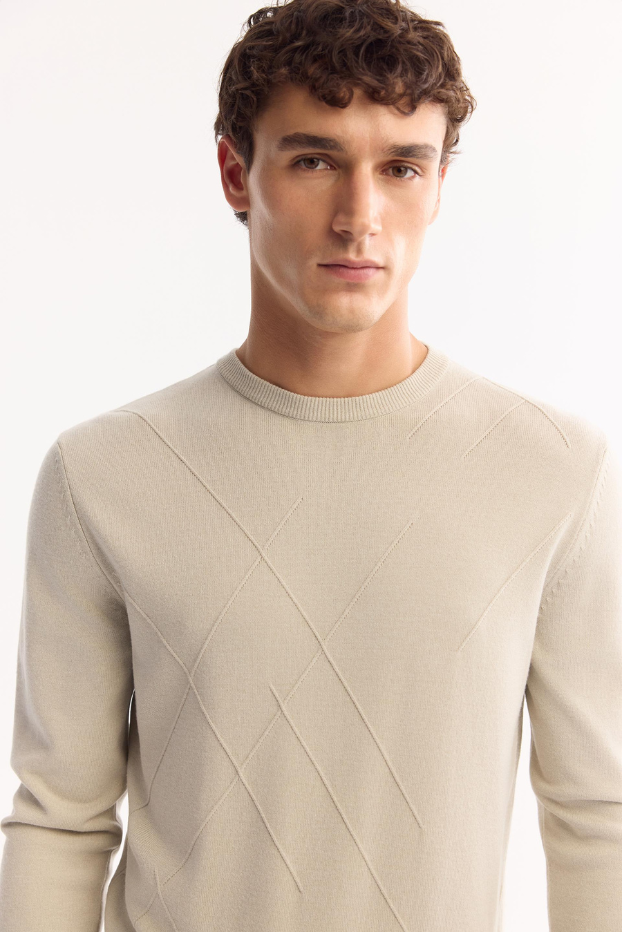 Taş Bisiklet Yaka Fitil Örgü Detaylı Soft Touch Kazak