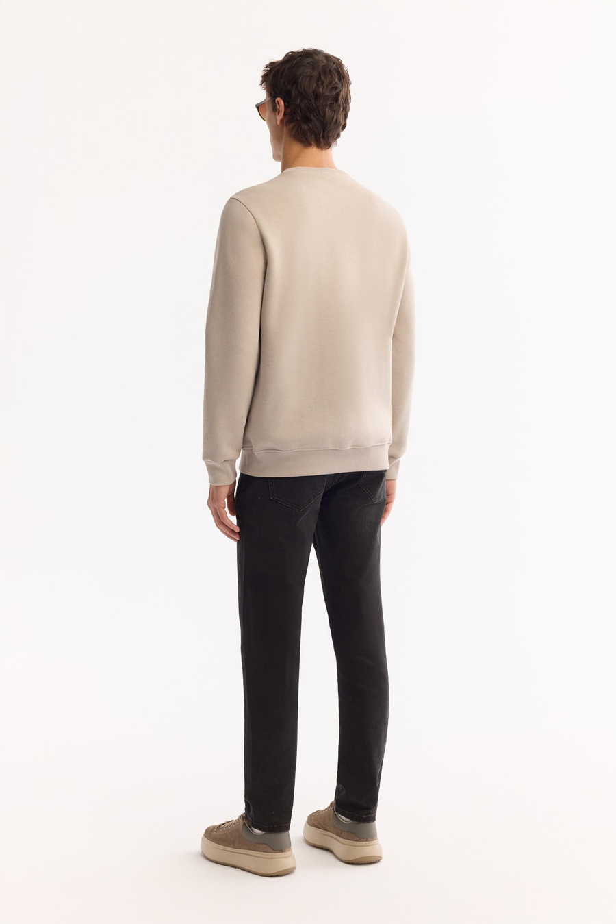 Taş Bisiklet Yaka Piramit Baskılı 3 İplik Şardonlu Sweatshirt