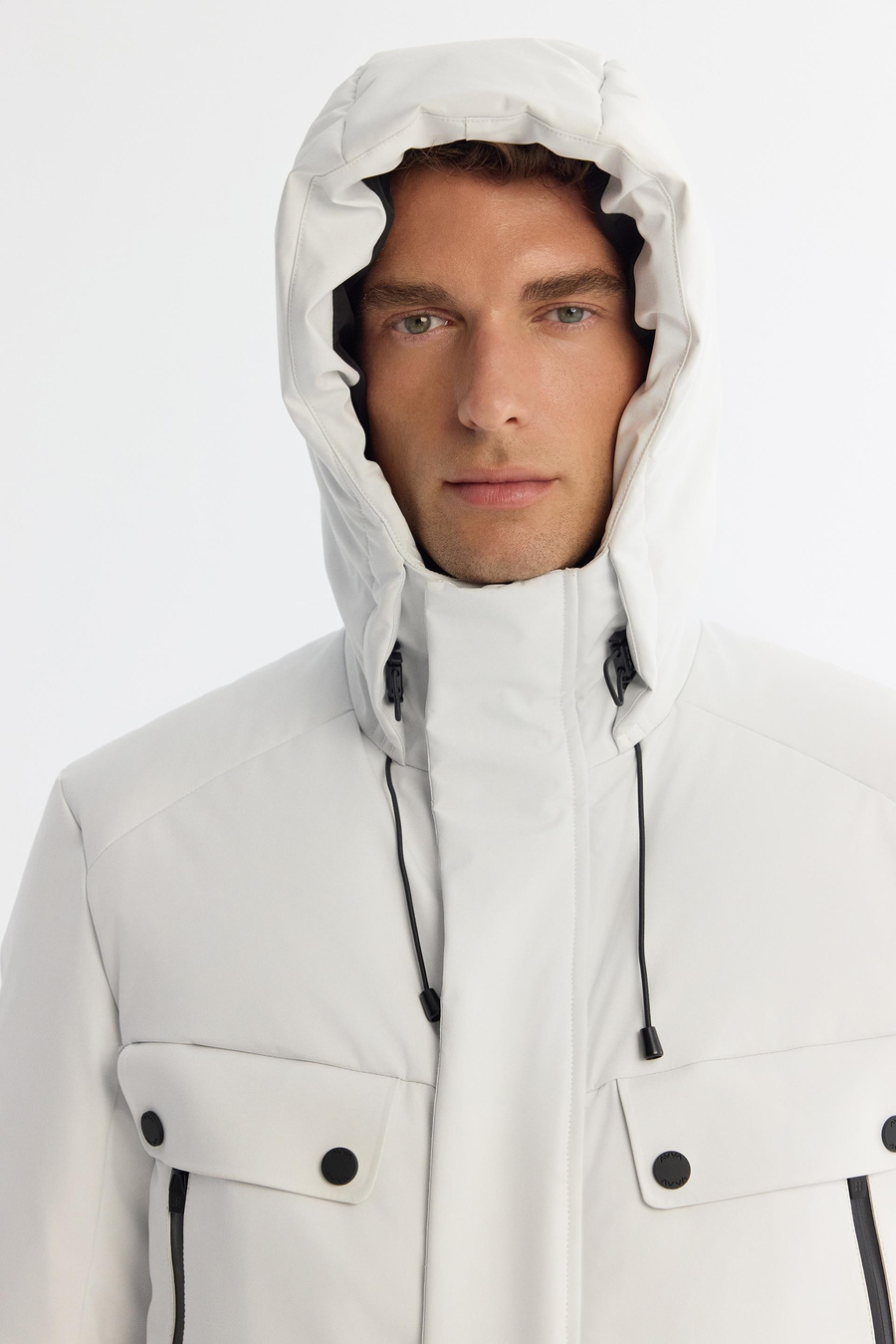 Taş Kapüşonlu Yaka Taşıma Askılı Rüzgar Geçirmez Kaz Tüyü Mont