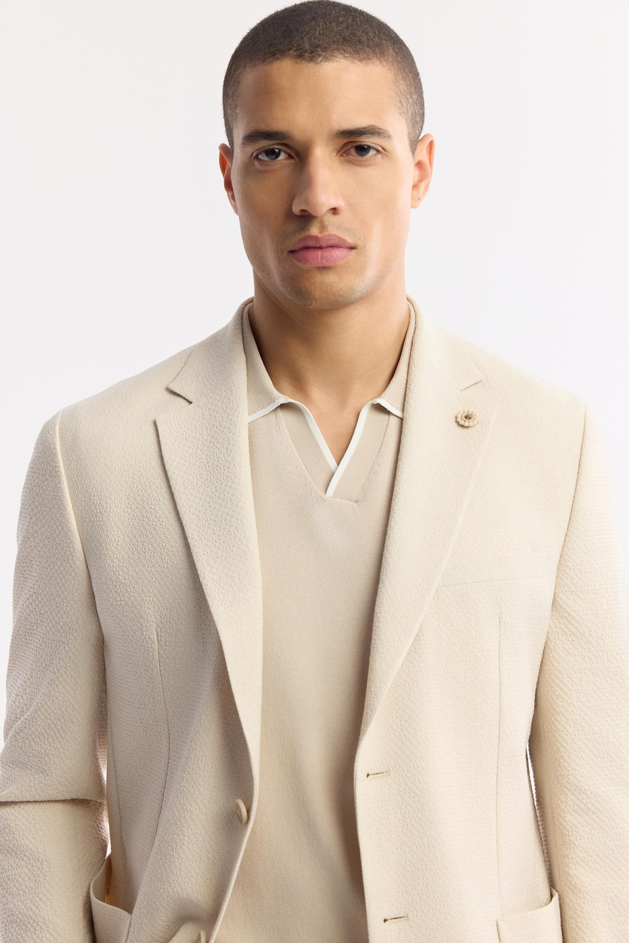 Taş Mono Yaka Torba Cep Çift Yırtmaç Astarsız Dokulu Ceket