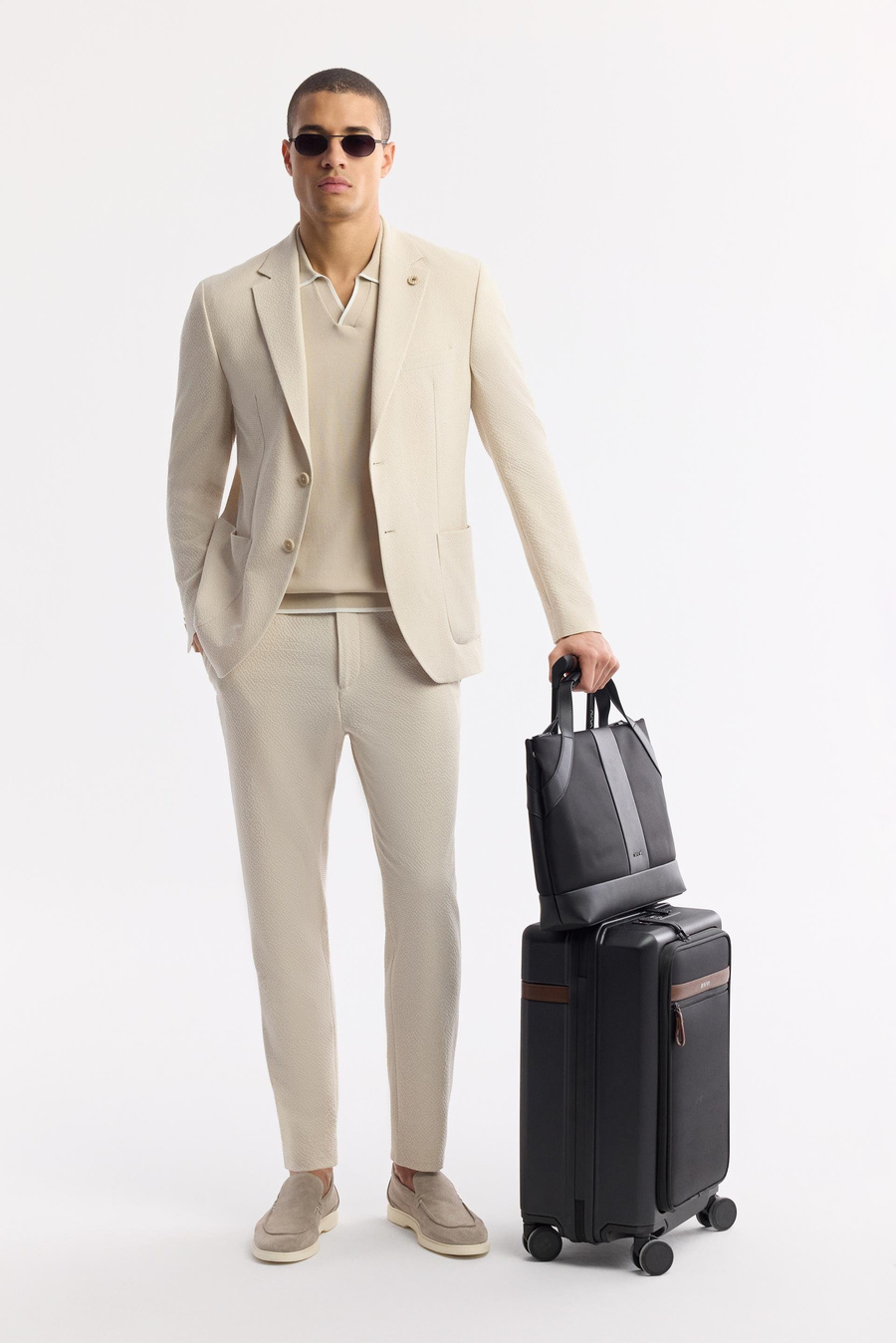 Taş Mono Yaka Torba Cep Çift Yırtmaç Astarsız Dokulu Ceket