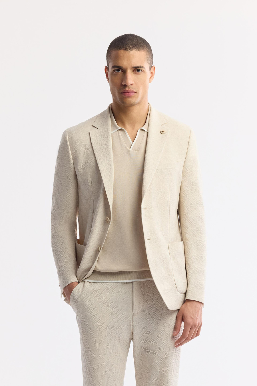 Taş Mono Yaka Torba Cep Çift Yırtmaç Astarsız Dokulu Ceket