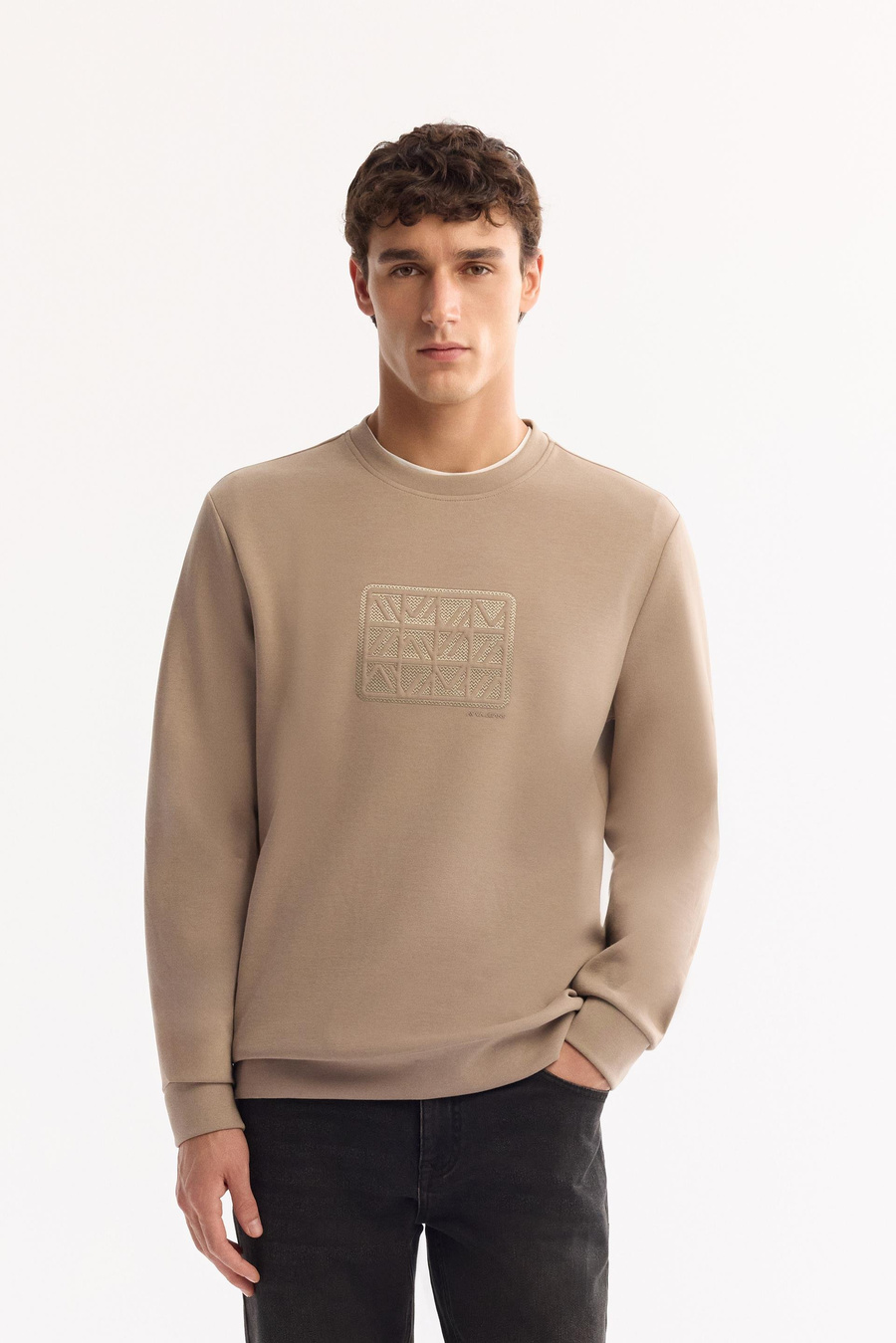 Vizon Bisiklet Yaka Aplike Baskı   İnterlok Sweatshirt