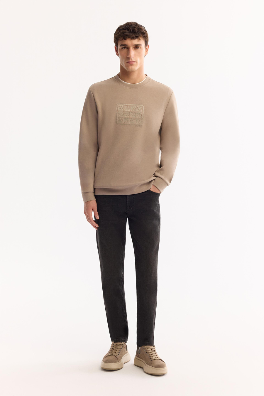 Vizon Bisiklet Yaka Aplike Baskı   İnterlok Sweatshirt