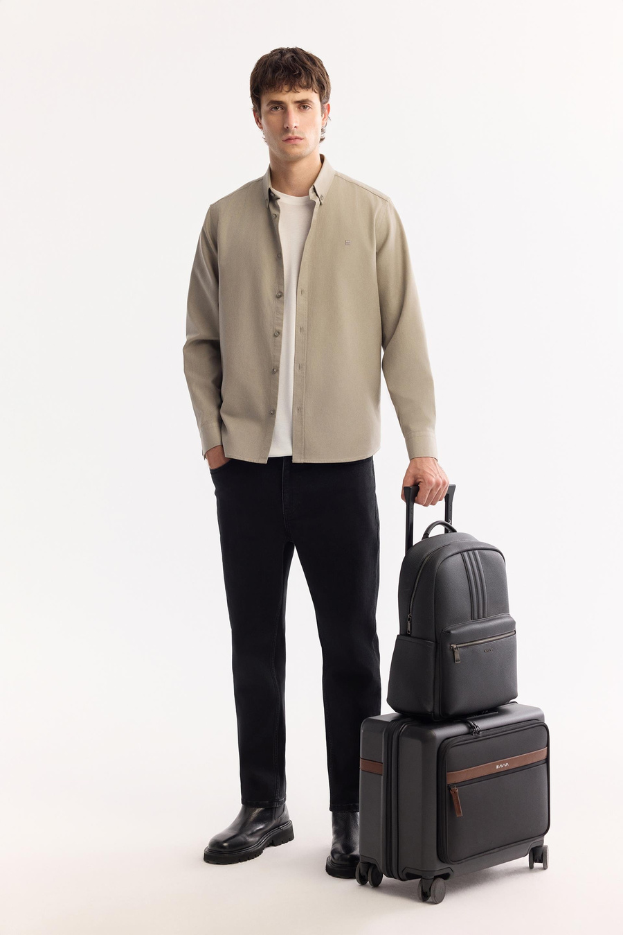 Vizon Düğmeli Yaka Diagonel Regular Fit Gömlek