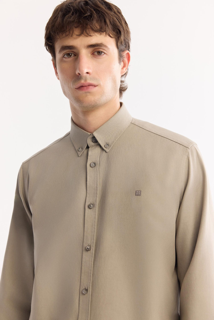 Vizon Düğmeli Yaka Diagonel Regular Fit Gömlek