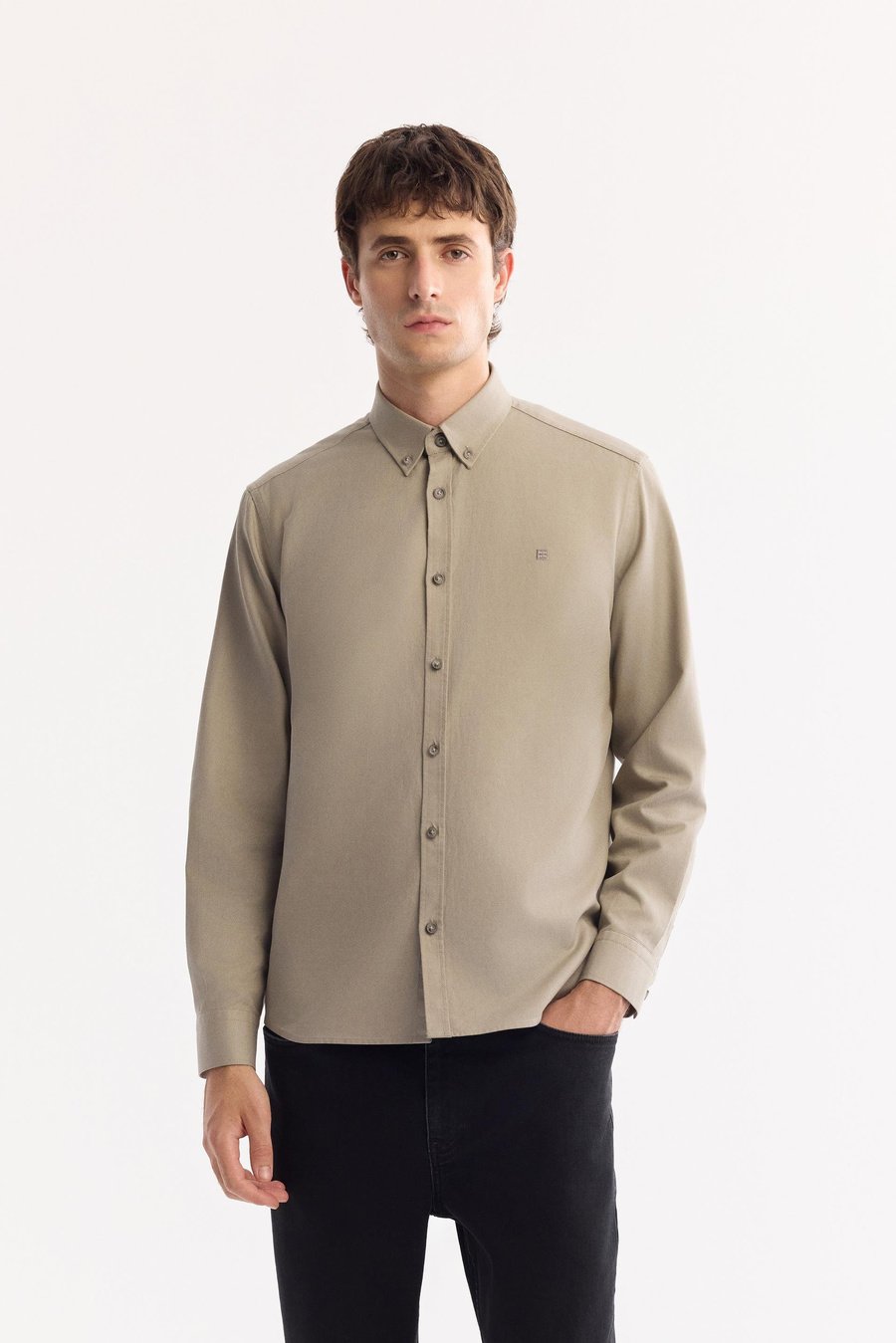 Vizon Düğmeli Yaka Diagonel Regular Fit Gömlek