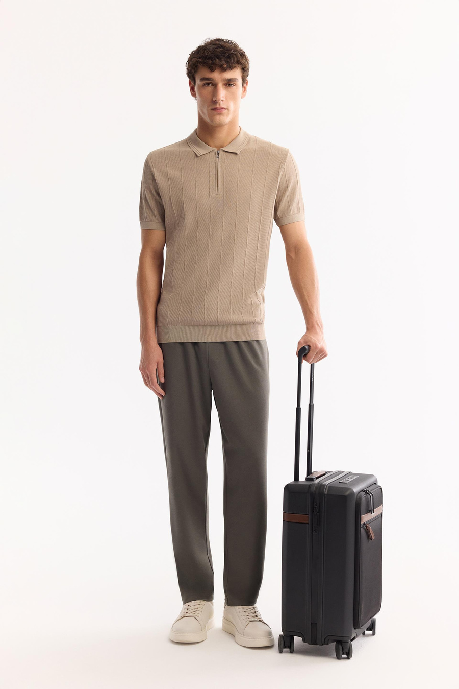 Vizon Polo Yaka Fermuarlı Dokulu Rayon Triko T-shirt