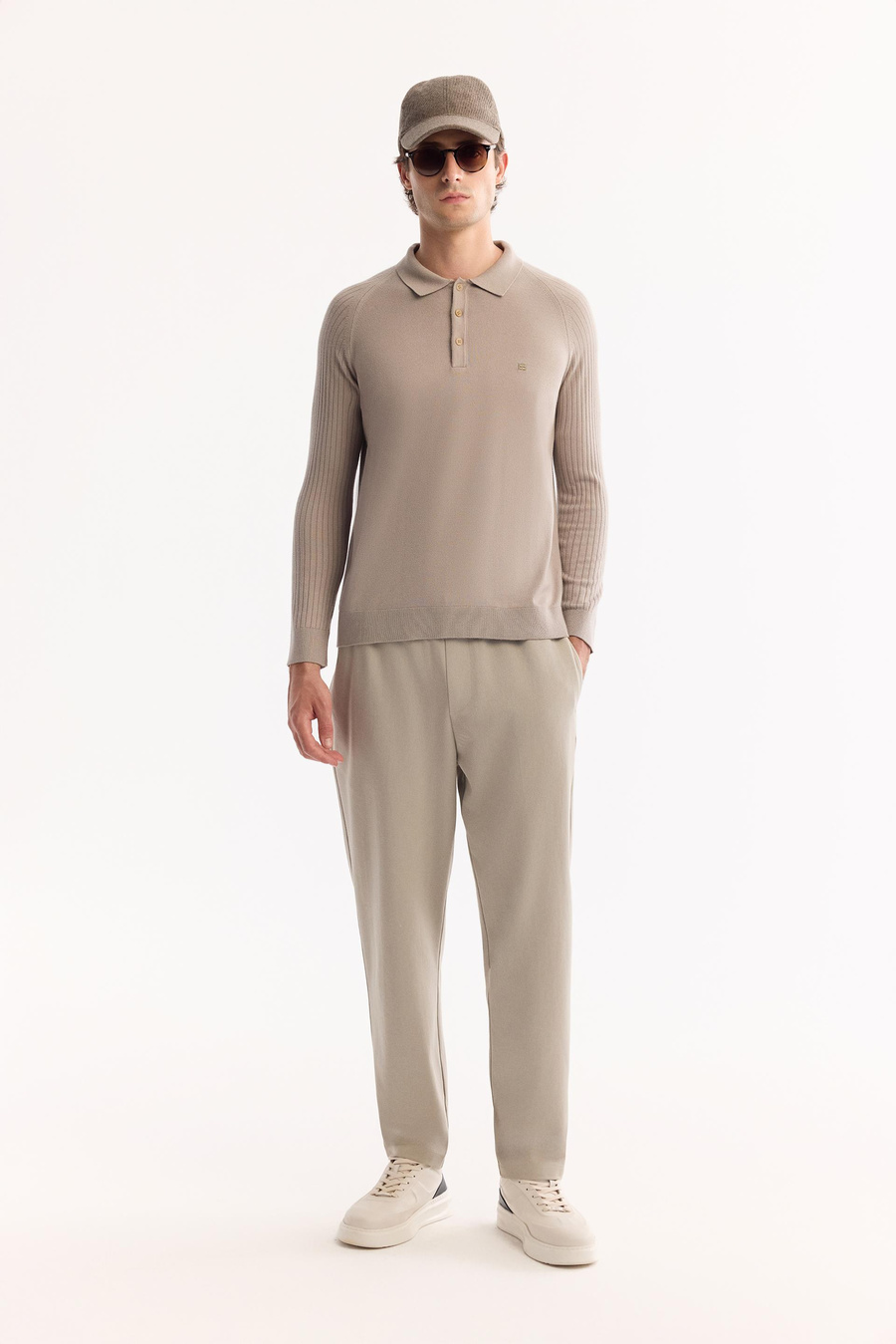 Vizon Polo Yaka Kolları Çizgi Örgü Detaylı Shoft Touch Kazak