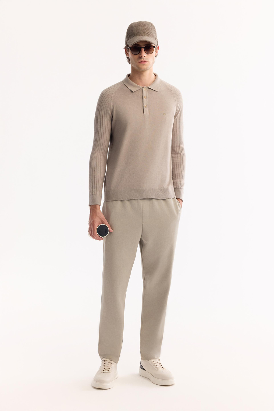 Vizon Polo Yaka Kolları Çizgi Örgü Detaylı Shoft Touch Kazak