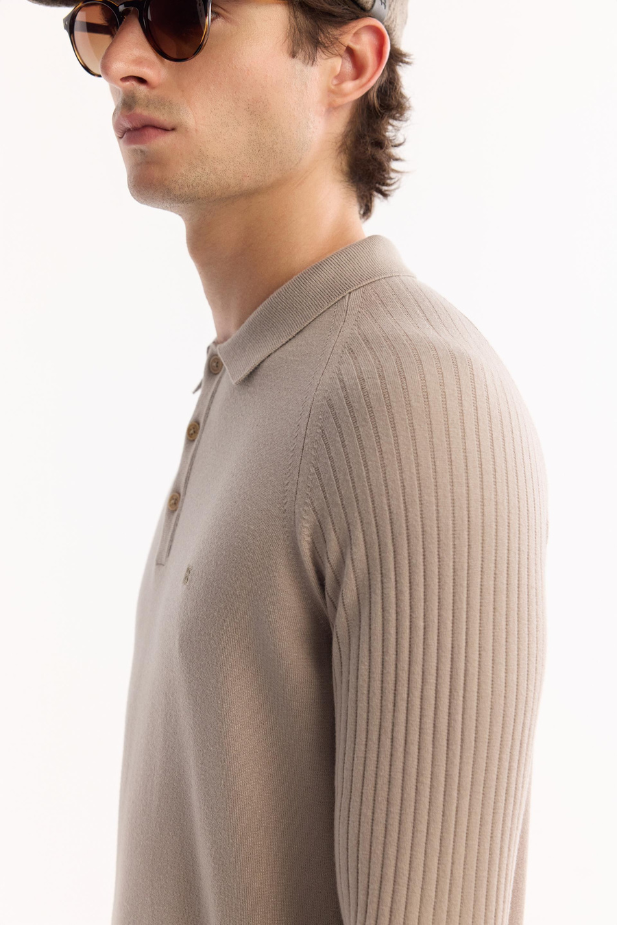 Vizon Polo Yaka Kolları Çizgi Örgü Detaylı Shoft Touch Kazak