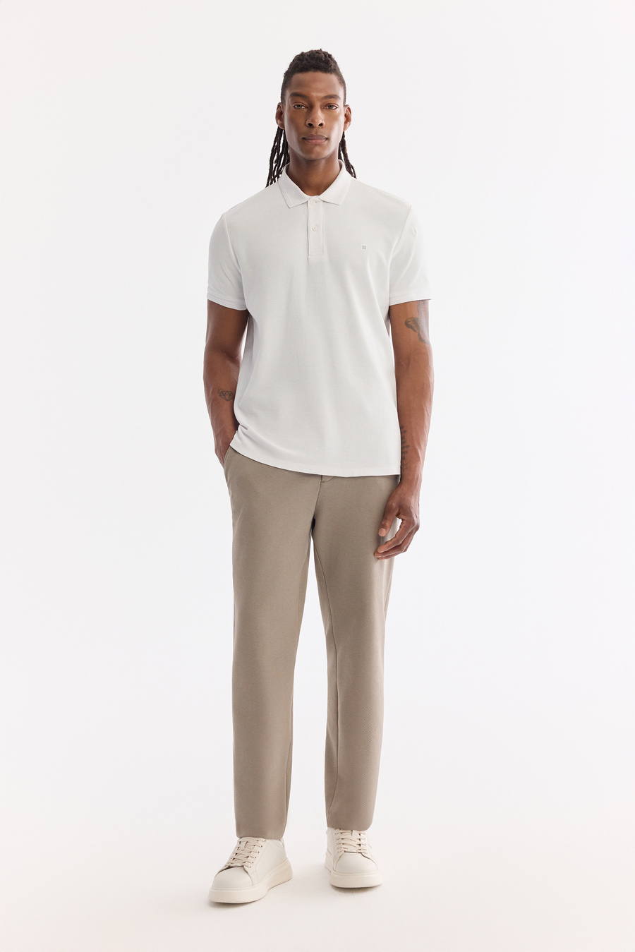 Yağ Yeşili Klasik Bel Örme Diyagonal Relaxed Fit Pantolon