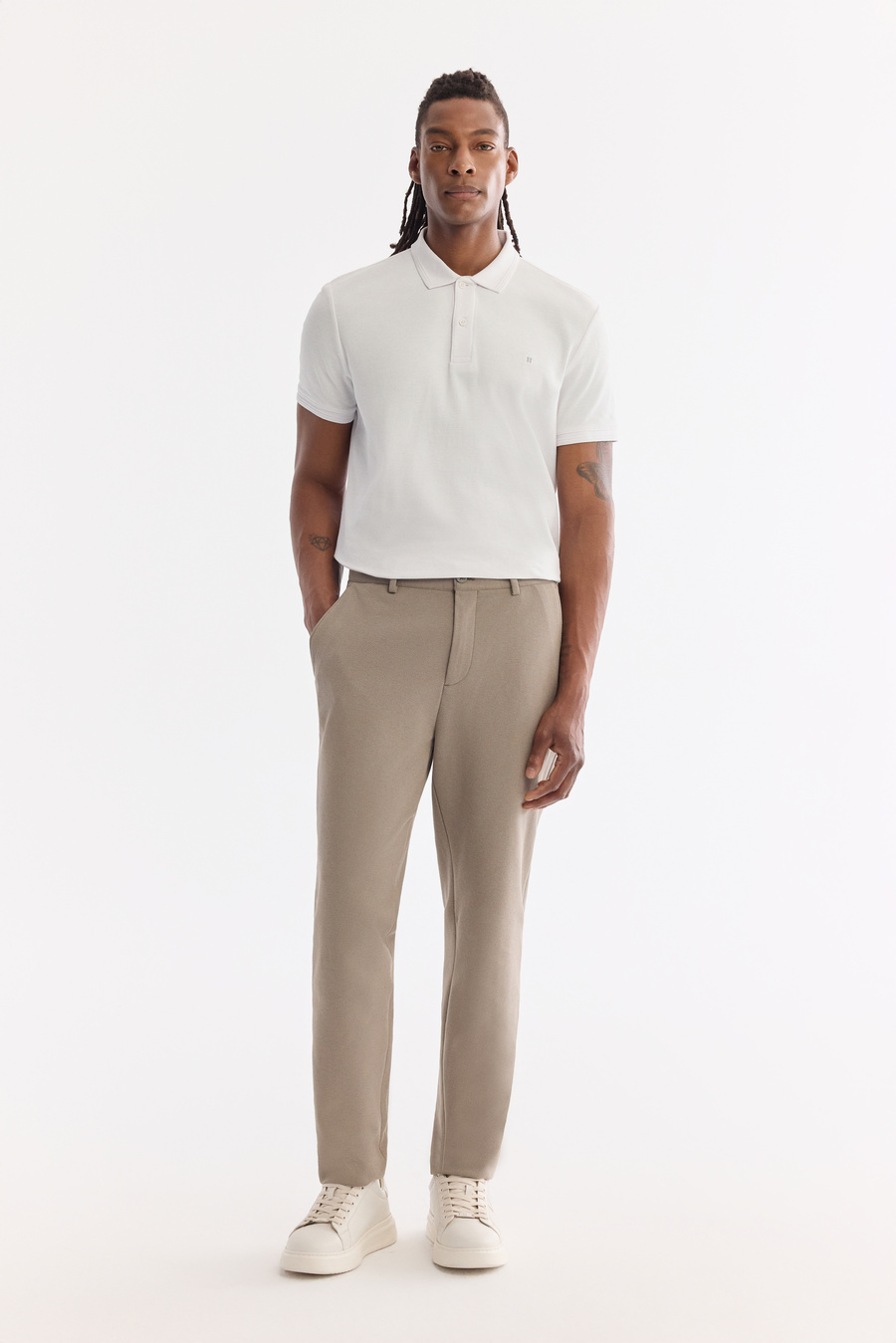 Yağ Yeşili Klasik Bel Örme Diyagonal Relaxed Fit Pantolon