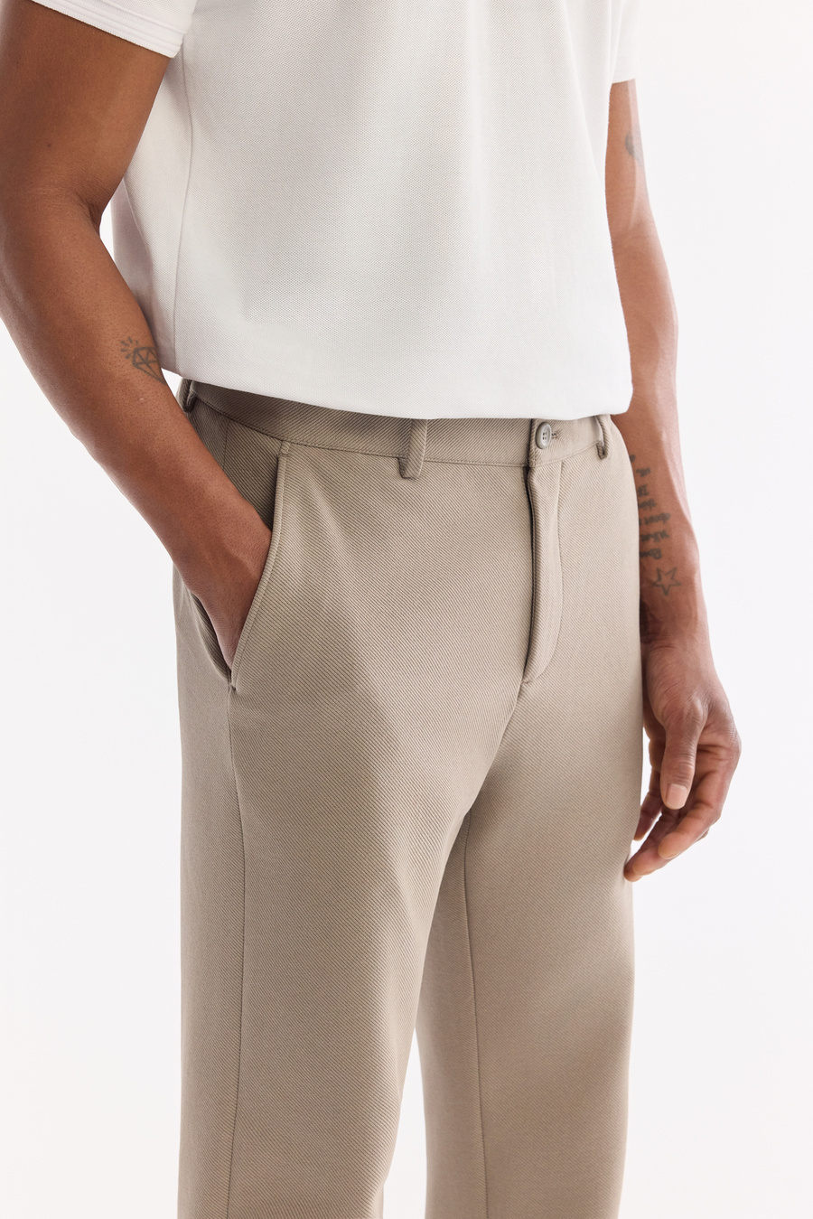 Yağ Yeşili Klasik Bel Örme Diyagonal Relaxed Fit Pantolon