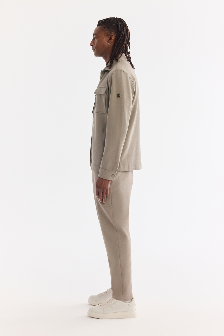 Yağ Yeşili Klasik Yaka Diyagonel Çift Cep Kapaklı Örme Gömlek Ceket