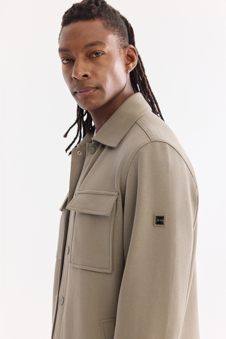 Yağ Yeşili Klasik Yaka Diyagonel Çift Cep Kapaklı Örme Gömlek Ceket