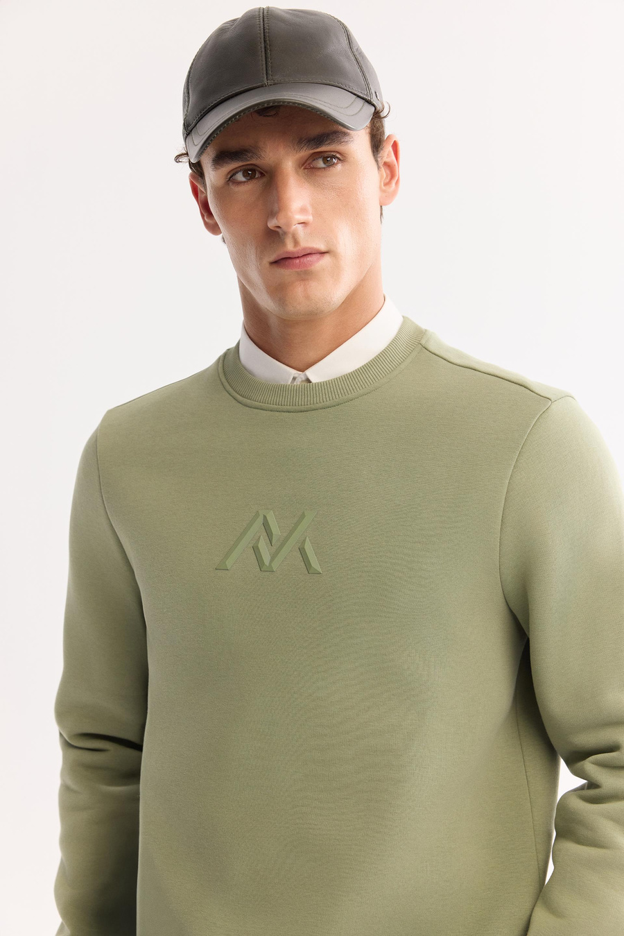 Yeşil Bisiklet Yaka Piramit Baskılı 3 İplik Şardonlu Sweatshirt