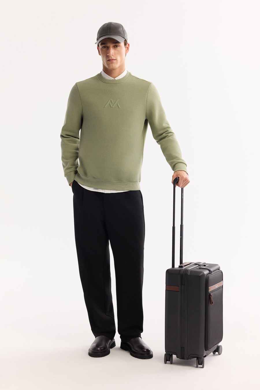 Yeşil Bisiklet Yaka Piramit Baskılı 3 İplik Şardonlu Sweatshirt