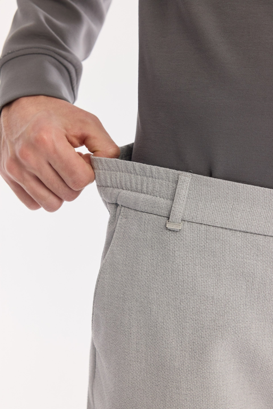 Açık Gri Yanı Lastikli Gofreli Relaxed Fit Chino Şort