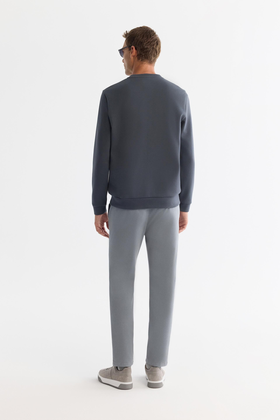 Antrasit Bisiklet Yaka Pamuklu Baskılı Sweatshirt