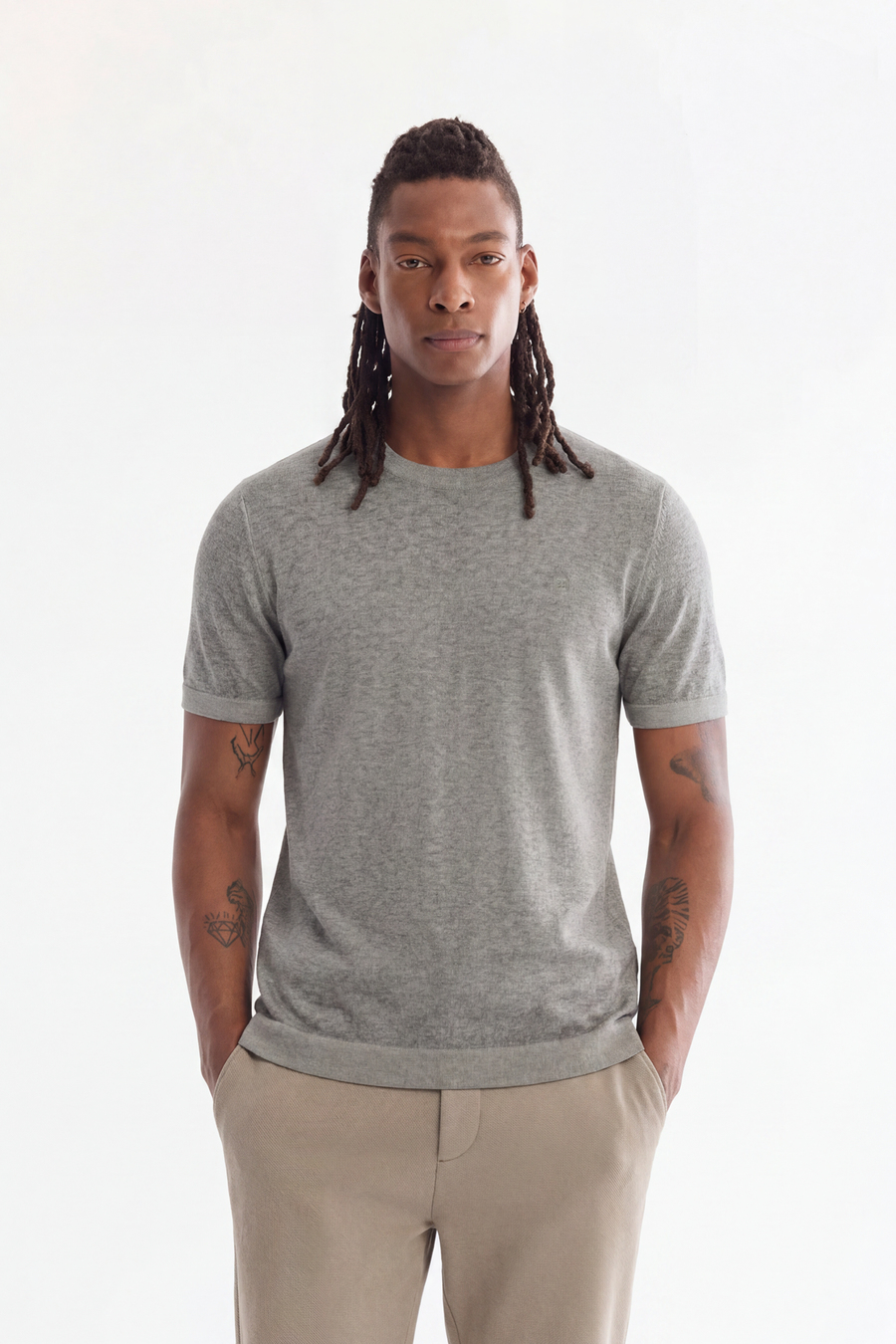 Antrasit Bisiklet Yaka Triko T-Shirt 