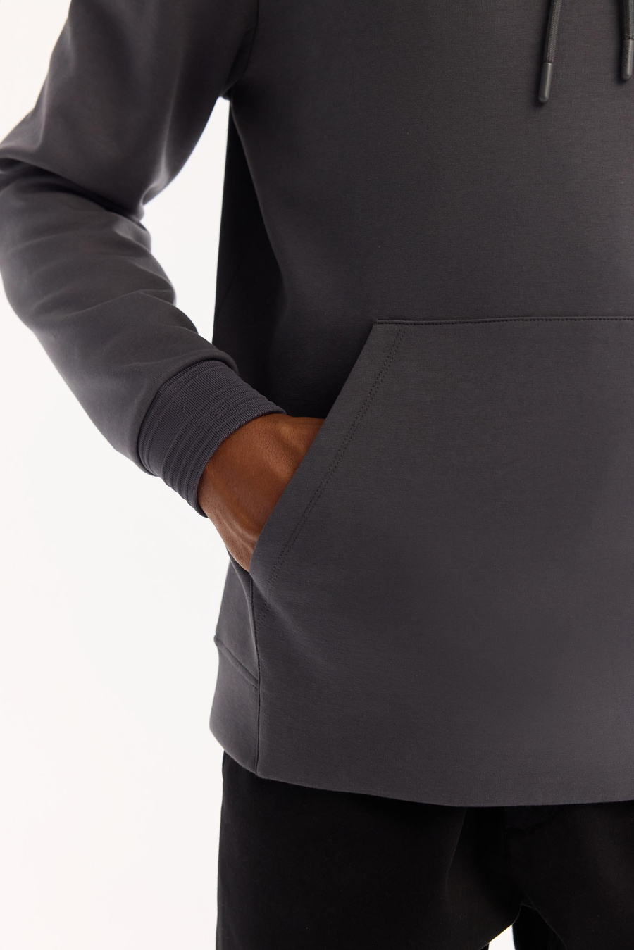 Antrasit Kapüşonlu Yaka Kanguru Cepli   İnterlok Sweatshirt