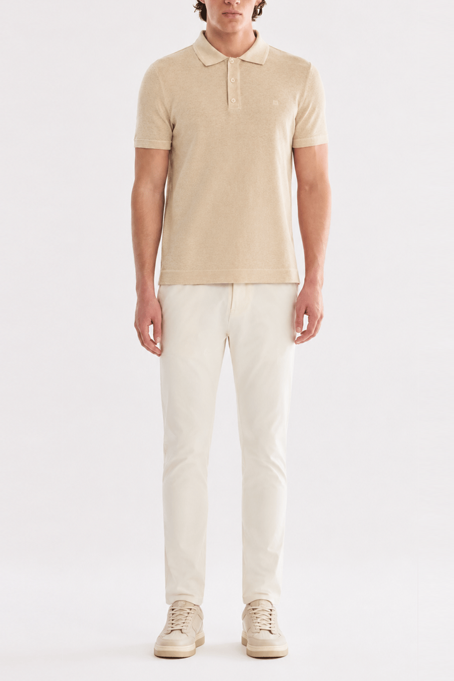 Bej 3 Düğmeli Polo Yaka Triko T-Shirt