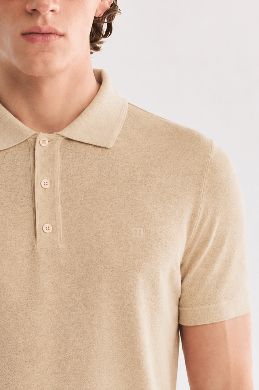 Bej 3 Düğmeli Polo Yaka Triko T-Shirt